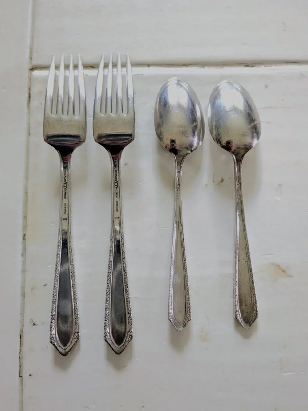 VTG Wallace Normandie Sterling Silver Flatware Set 4 Pc 2 Dinner Forks 2 Spoons